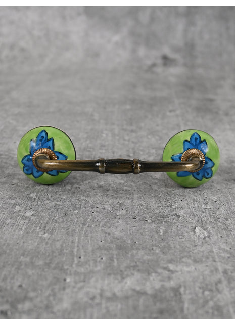 Elegant Green and Turquoise Handpainted Ceramic Drawer Pull