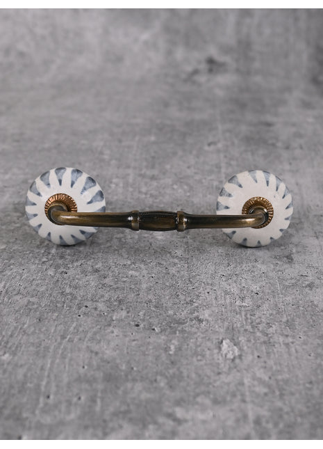 Gray Design on White Ceramic Cabinet Drawer Pull