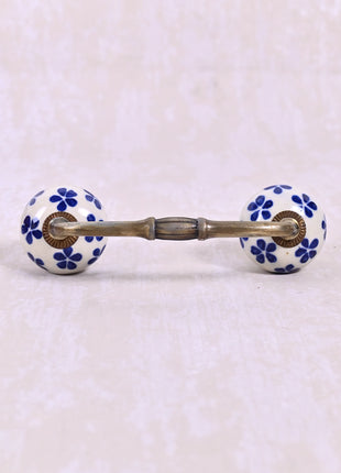 Blue Floral Pattern On White Base Cabinet Pull