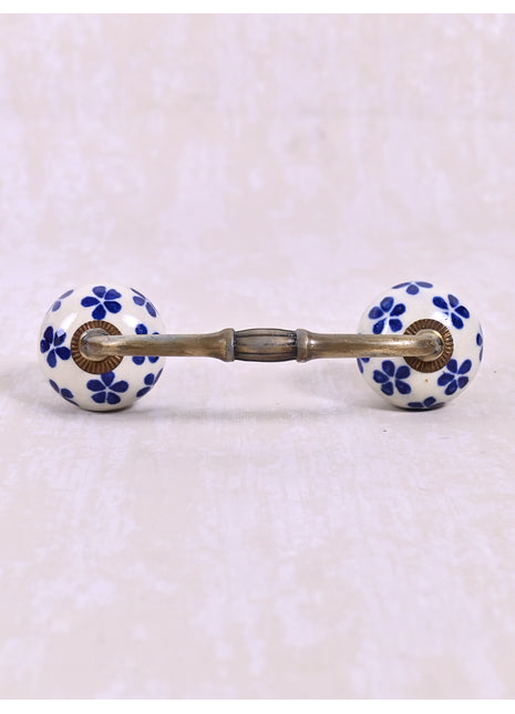 Blue Floral Pattern On White Base Cabinet Pull