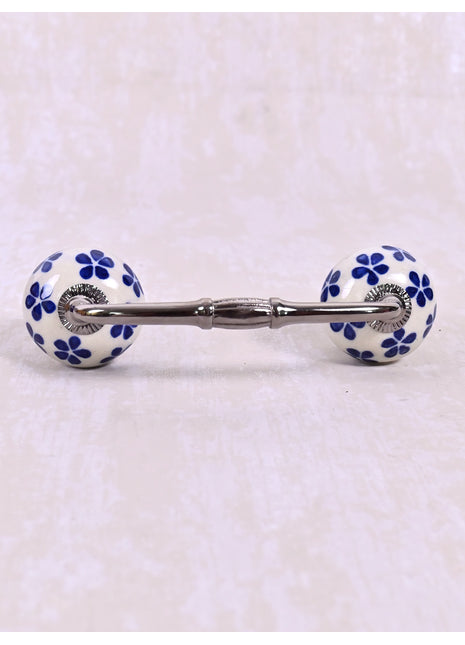 Blue Floral Pattern On White Base Cabinet Pull