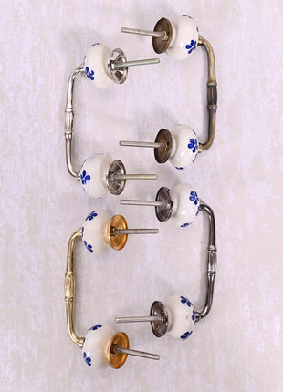 Blue Floral Pattern On White Base Cabinet Pull