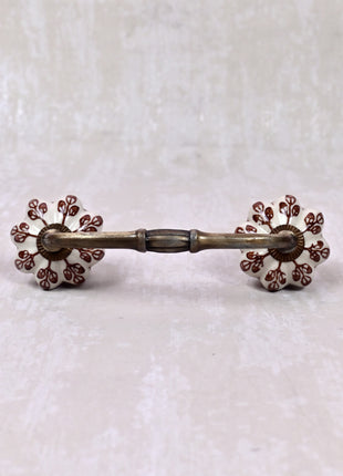 Brown Flower design On White Base Ceramic Door Pull