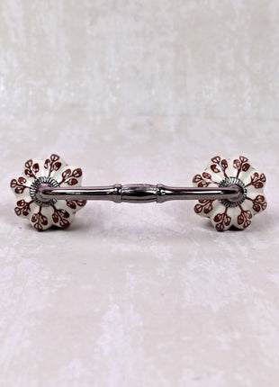 Brown Flower design On White Base Ceramic Door Pull