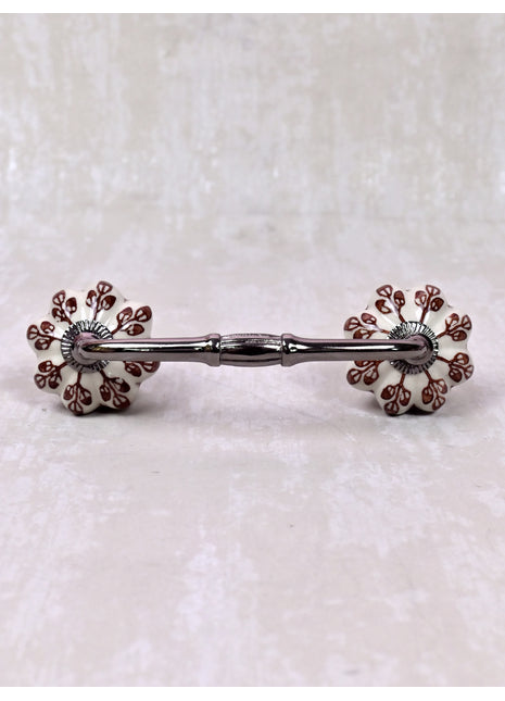 Brown Flower design Off White Base Ceramic Door Pull