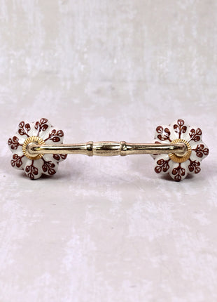 Brown Flower design On White Base Ceramic Door Pull