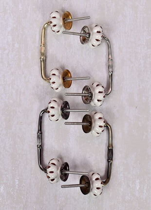 Brown Flower design On White Base Ceramic Door Pull