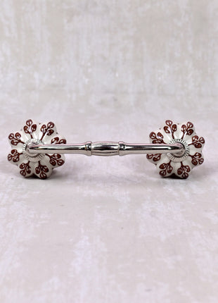 Brown Flower design On White Base Ceramic Door Pull