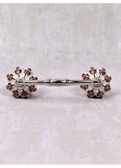 Brown Flower design Off White Base Ceramic Door Pull