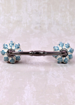 Turquoise Flower design On White Base Ceramic Door Pull