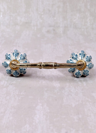 Turquoise Flower design On White Base Ceramic Door Pull