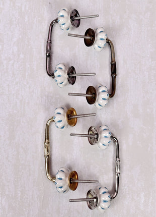 Turquoise Flower design On White Base Ceramic Door Pull