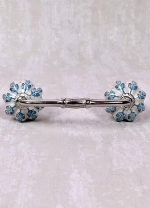 Turquoise Flower design On White Base Ceramic Door Pull