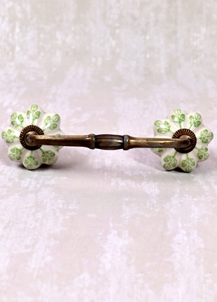 Green design On White Base Ceramic Door Pull