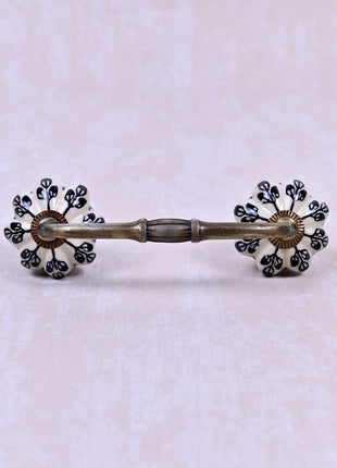 Black Flower Design Off White Base Ceramic Door Pull