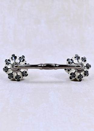 Black Flower Design Off White Base Ceramic Door Pull