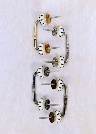 Black Flower Design Off White Base Ceramic Door Pull