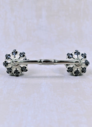 Black Flower Design Off White Base Ceramic Door Pull