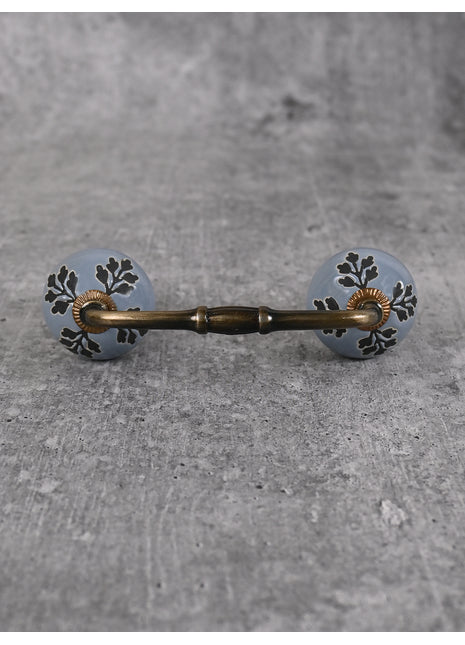 Black Designer Petals On Grey Ceramic Dresser Cabinet Pull