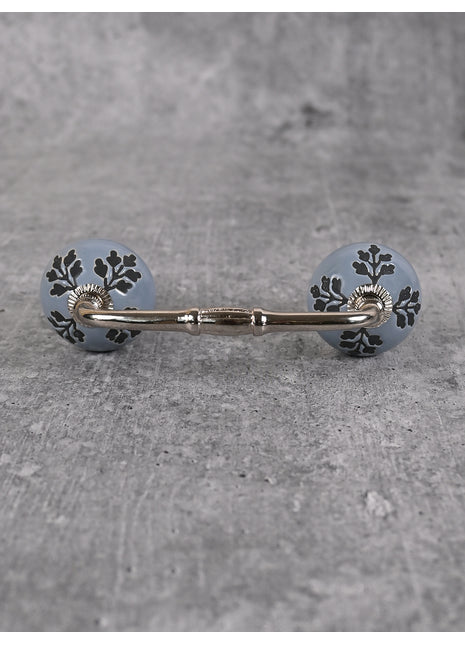 Black Designer Petals On Grey Ceramic Dresser Cabinet Pull