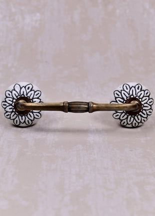 White Ceramic Door Pull With Black Multifloral Layer