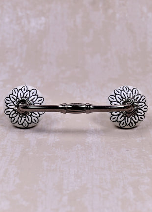 White Ceramic Door Pull With Black Multifloral Layer
