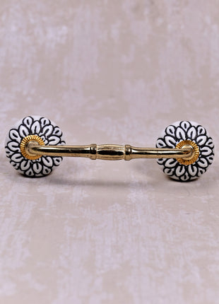 White Ceramic Door Pull With Black Multifloral Layer