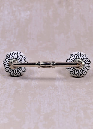 White Ceramic Door Pull With Black Multifloral Layer