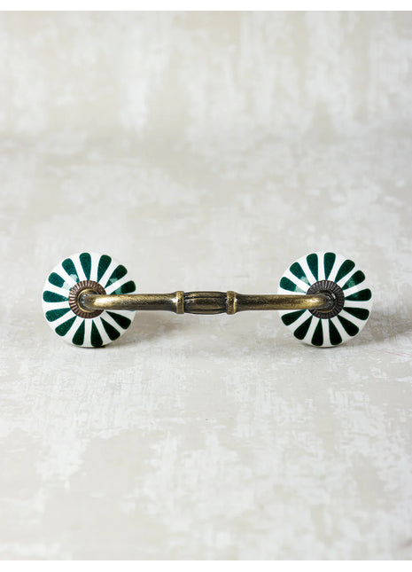 Turquoise Flower On White Ceramic Cabinet Pull
