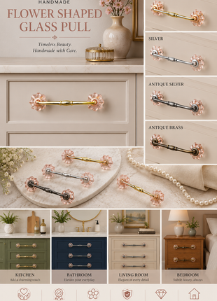Unique Salmon Pink Glass Flower Drawer Pull