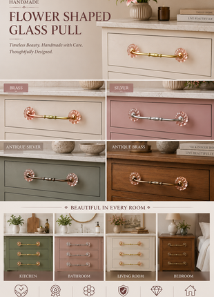 Pink Flower Shaped Glass Knob Pull