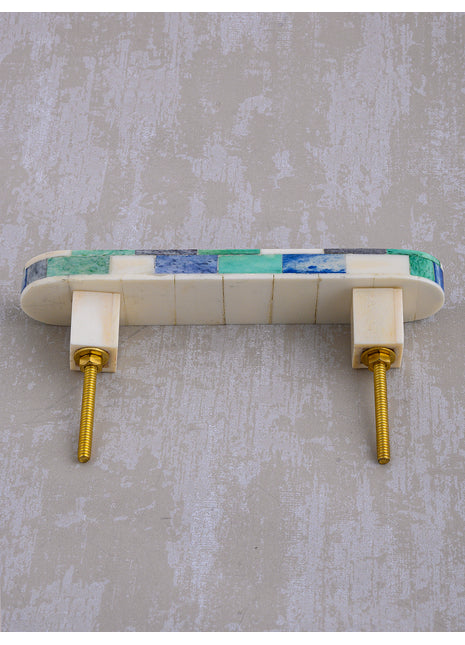 Natural Handmade Horn Bone Drawer Pull-Green, Blue and White