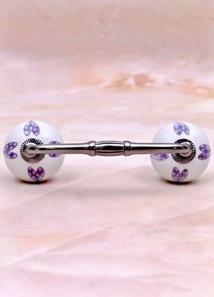 Purple Heart Design On White Base Ceramic Knob Door Pull