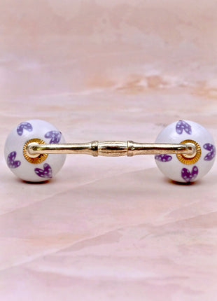 Purple Heart Design On White Base Ceramic Knob Door Pull