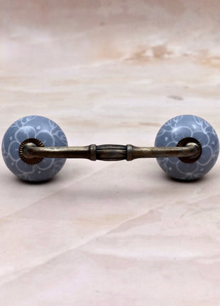 White Floral Pattern on Powder Blue Ceramic Knob Door Pull
