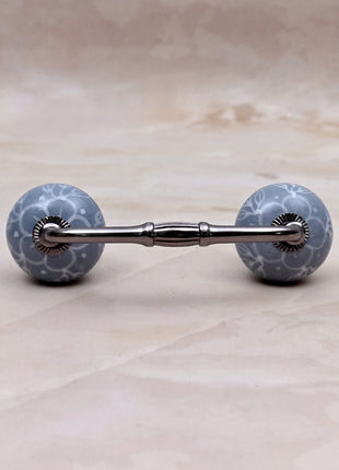 White Floral Pattern on Powder Blue Ceramic Knob Door Pull