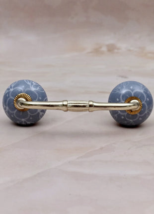 White Floral Pattern on Powder Blue Ceramic Knob Door Pull