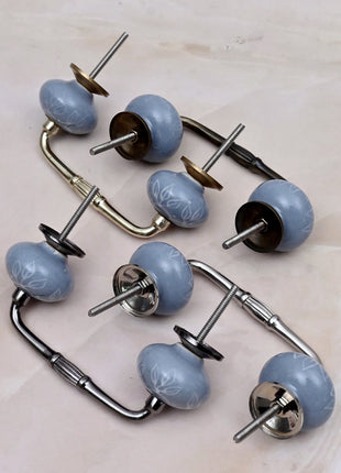 White Floral Pattern on Powder Blue Ceramic Knob Door Pull