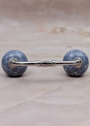 White Floral Pattern on Powder Blue Ceramic Knob Door Pull