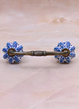 Turquoise Design on White Base Ceramic Knob Door Pull