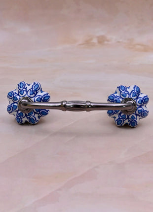 Turquoise Design on White Base Ceramic Knob Door Pull