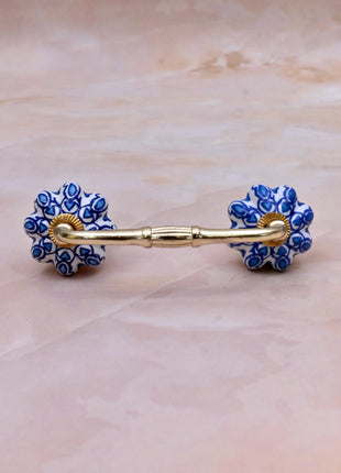 Turquoise Design on White Base Ceramic Knob Door Pull