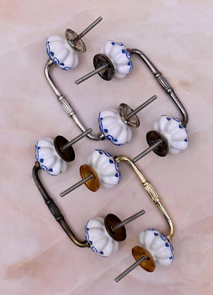 Turquoise Design on White Base Ceramic Knob Door Pull