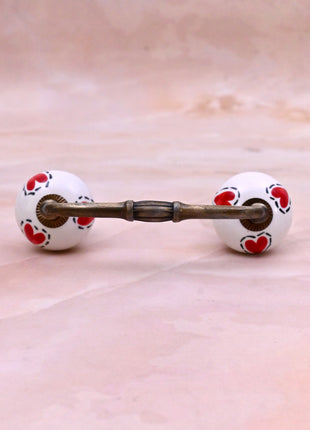 Red Heart On White Ceramic Knob Door Pull