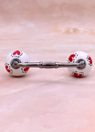 Red Heart On White Ceramic Knob Door Pull