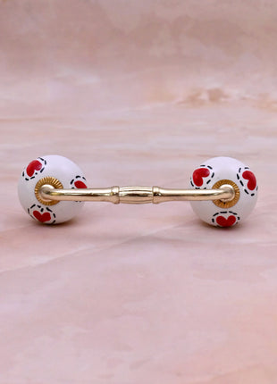 Red Heart On White Ceramic Knob Door Pull