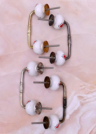Red Heart On White Ceramic Knob Door Pull