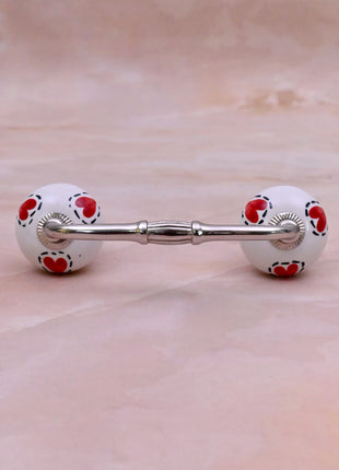 Red Heart On White Ceramic Knob Door Pull