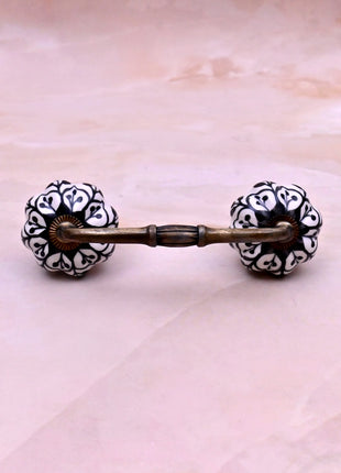 Black Design on White Ceramic Knob Door Pull