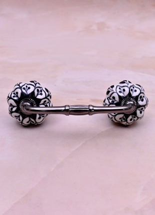 Black Design on White Ceramic Knob Door Pull